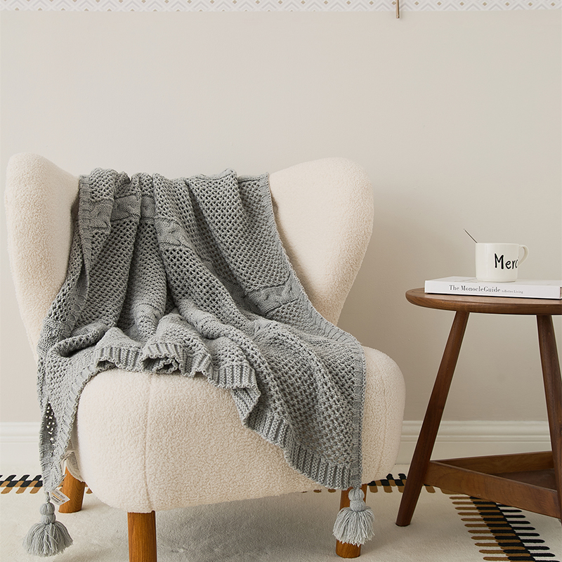 新款A类休闲毯旅行毯午睡毯沙发毯床尾巾腈纶毯子楷森系列 130*160cm 灰色