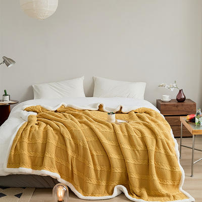 新款A棉全棉+B面羊羔绒多功能盖毯休闲毯旅行毯午睡毯沙发毯床尾巾-圣德里 150*200cm 黄色