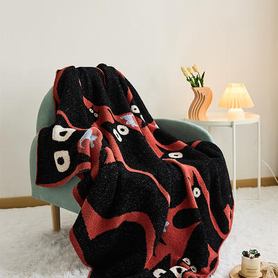 新款半边绒多功能毛毯盖毯休闲毯旅行毯午睡毯沙发毯床尾巾-弯月猫系列 130*160cm 弯月猫-调皮猫