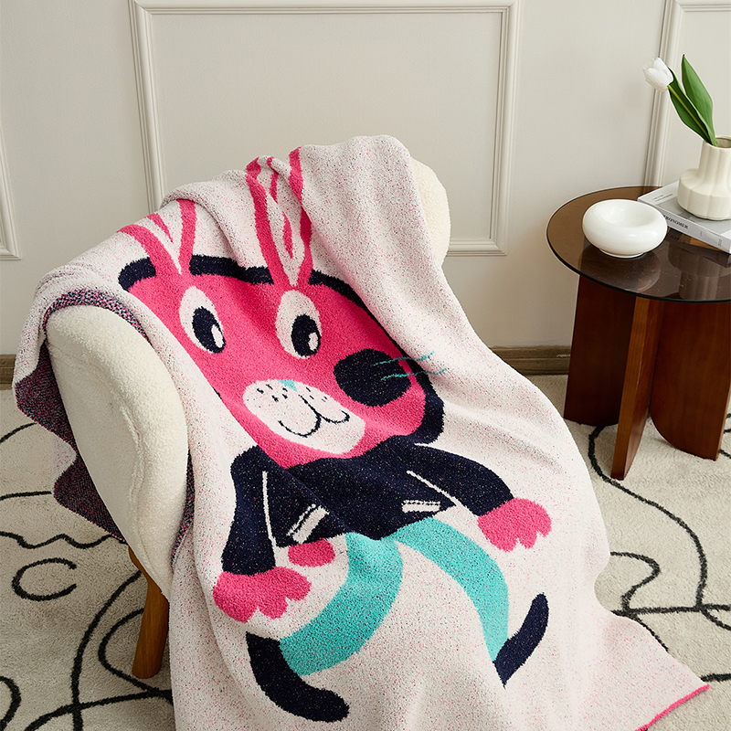 新款半边绒多功能盖毯休闲毯旅行毯午睡毯沙发毯床尾巾-海乐兔 130*160cm 红色