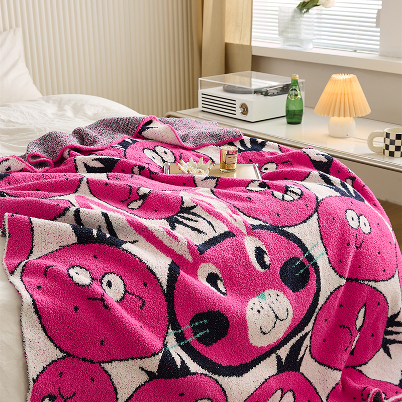 新款半边绒多功能盖毯休闲毯旅行毯午睡毯沙发毯床尾巾-番茄海乐兔 130*160cm 红色
