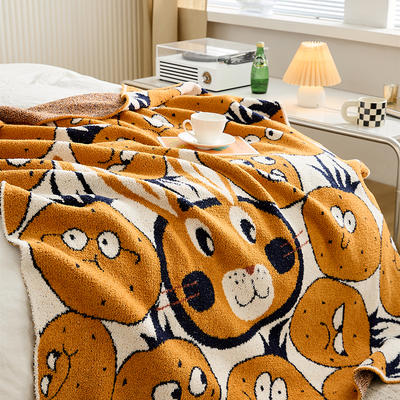 新款半边绒多功能盖毯休闲毯旅行毯午睡毯沙发毯床尾巾-番茄海乐兔 130*160cm 黄色