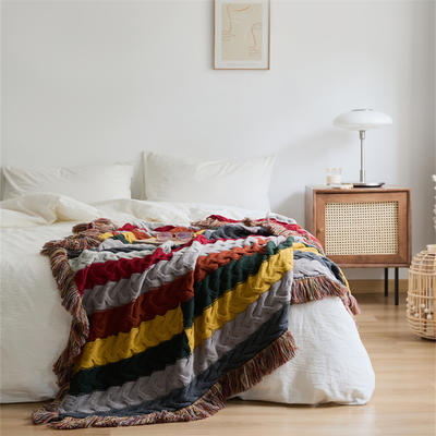 新款羊毛混纺混色奇境花园系列毛毯盖毯休闲毯旅行毯午睡毯沙发毯床尾巾 毯子130*160cm 奇境花园