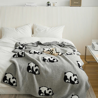 新款半边绒小熊猫毛毯盖毯休闲毯旅行毯午睡毯沙发毯床尾巾 130*160cm 浅灰