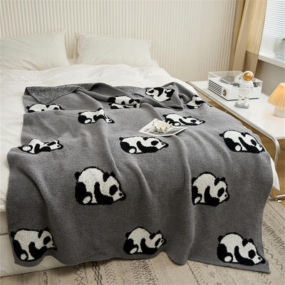 新款半边绒小熊猫毛毯盖毯休闲毯旅行毯午睡毯沙发毯床尾巾 130*160cm 深灰