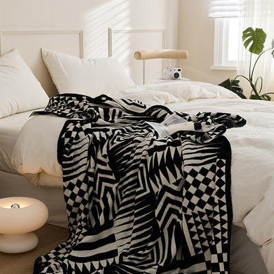 2023新款柏宇格系列全棉几何针织毯盖毯休闲毯旅行毯午睡毯沙发毯床尾巾 130*160cm 柏宇格
