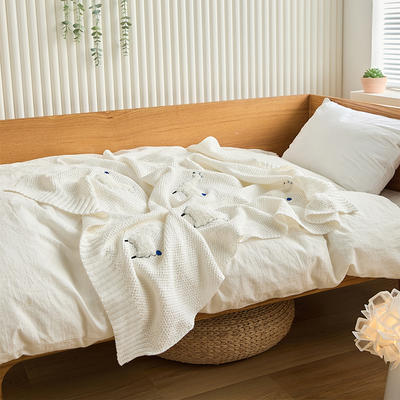 2023新款小羊苏西系列全棉盖毯毛毯休闲毯旅行毯午睡毯沙发毯床尾巾 75*100cm 小羊苏西-白色