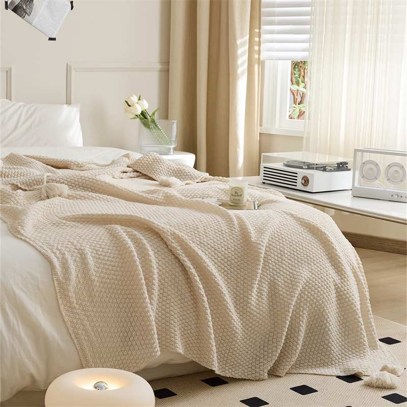 2023新款腈纶针织皎月休闲毯旅行毯午睡毯沙发毯床尾巾毯子系列 130*170cm 米色