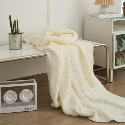 2023新款针织毯子休闲毯旅行毯午睡毯沙发毯床尾巾盖毯-莫拉 130*160cm 白色