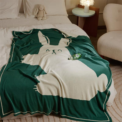 2023新款休闲毯旅行毯午睡毯沙发毯床尾巾盖毯跳跳兔 130*160cm 翡翠绿