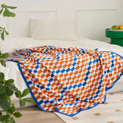 2023新款简约时尚多功能盖毯休闲毯旅行毯午睡毯沙发毯床尾巾-苏逸 130*160cm 橘色