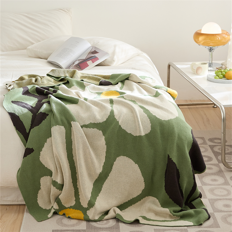2023新款全棉花蔓盖毯休闲毯旅行毯午睡毯沙发毯床尾巾 130*160cm 绿色