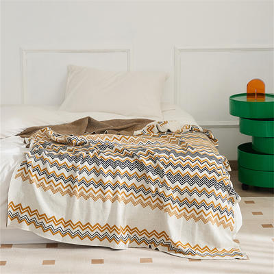 2023新款全棉曲意盖毯休闲毯抱枕套靠枕、靠垫、方枕、方垫、午睡靠枕 130*160cm-盖毯 米黄-盖毯