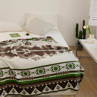 2023新款林中小鹿盖毯休闲毯旅行毯午睡毯沙发毯床尾巾 130*160cm 绿色