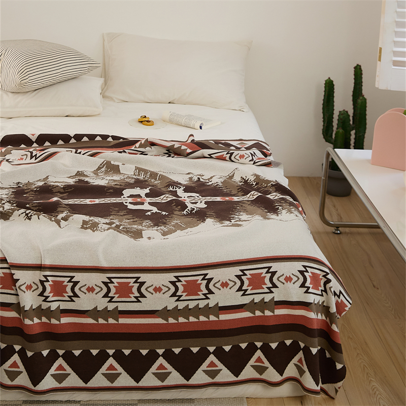 2023新款林中小鹿盖毯休闲毯旅行毯午睡毯沙发毯床尾巾 130*160cm 红色