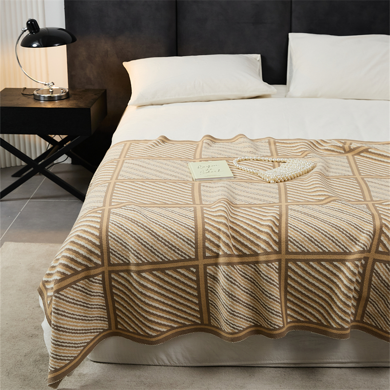 2023新款全棉盖毯休闲毯旅行毯午睡毯沙发毯床尾巾-墨尔本 130*160cm 米色