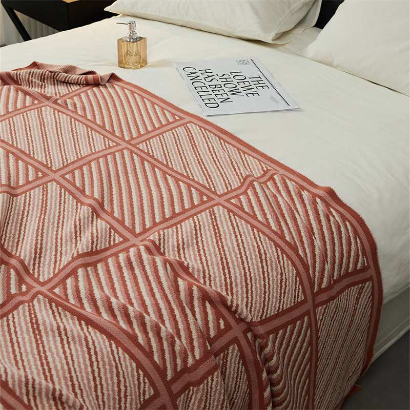 2023新款全棉盖毯休闲毯旅行毯午睡毯沙发毯床尾巾-墨尔本 130*160cm 粉色