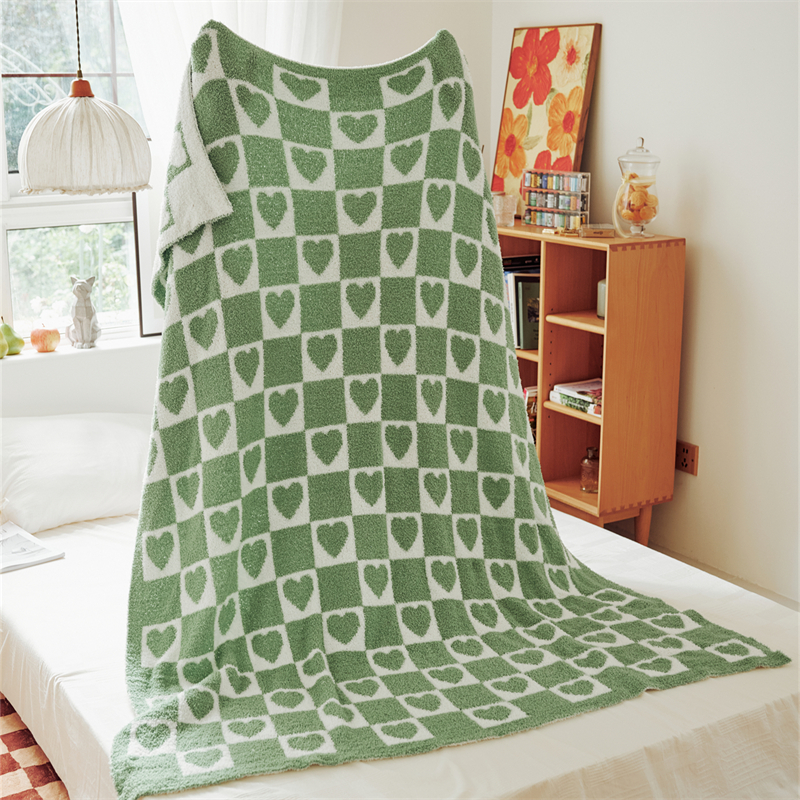 2023新款半边绒纯色毛毯毯子系列-桃心 130*160CM 绿色