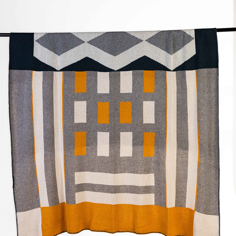2024新款舒适亲肤羊毛混纺几何图案毛毯-皮格尔 130x160cm 皮格尔-绿色