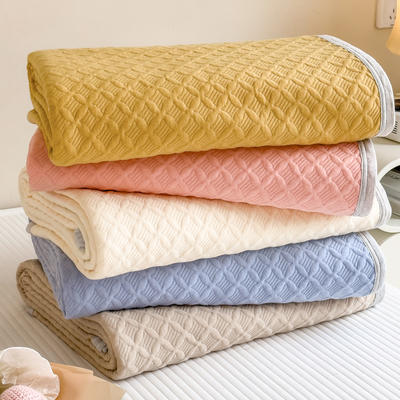 2024新款A类全棉针织棉毯子空调夏凉被睡毯四季盖毯条纹系列 200*230cm- 菱格-彩粉