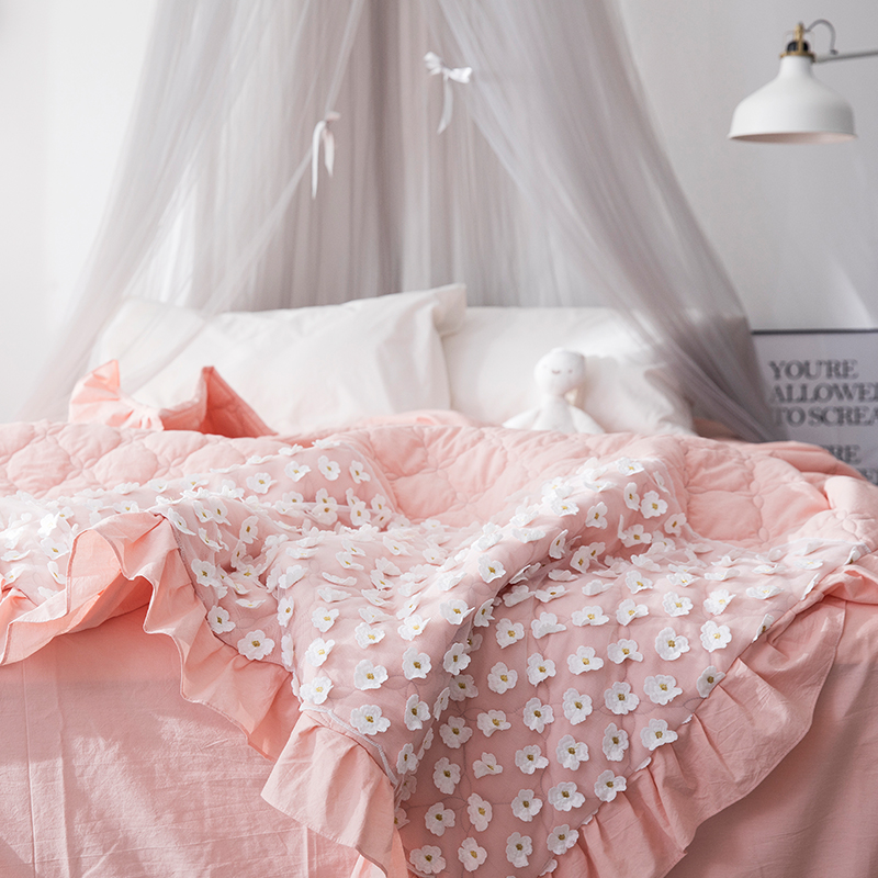 2018新款公主风全棉水洗棉套件可可夏被 220x240cm 粉色