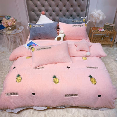 2019新款兔兔绒星愿系列四件套（实拍） 1.5m（5英尺）床单款 星愿菠萝-粉色
