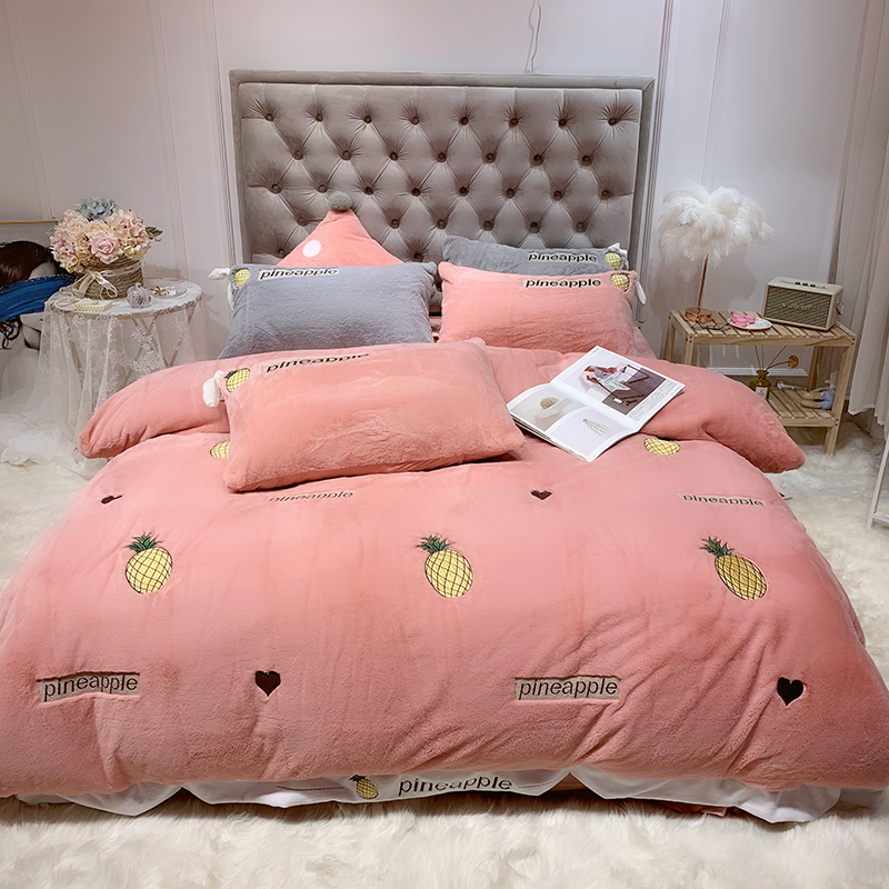 2019新款兔兔绒星愿系列四件套（实拍） 1.5m（5英尺）床单款 星愿菠萝-韩粉
