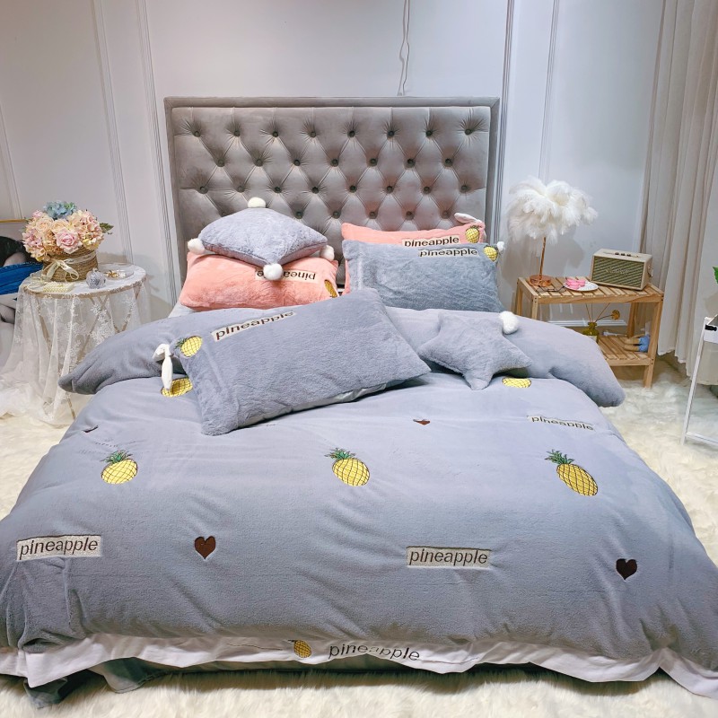 2019新款兔兔绒星愿系列四件套（实拍） 1.5m（5英尺）床单款 星愿菠萝-灰色
