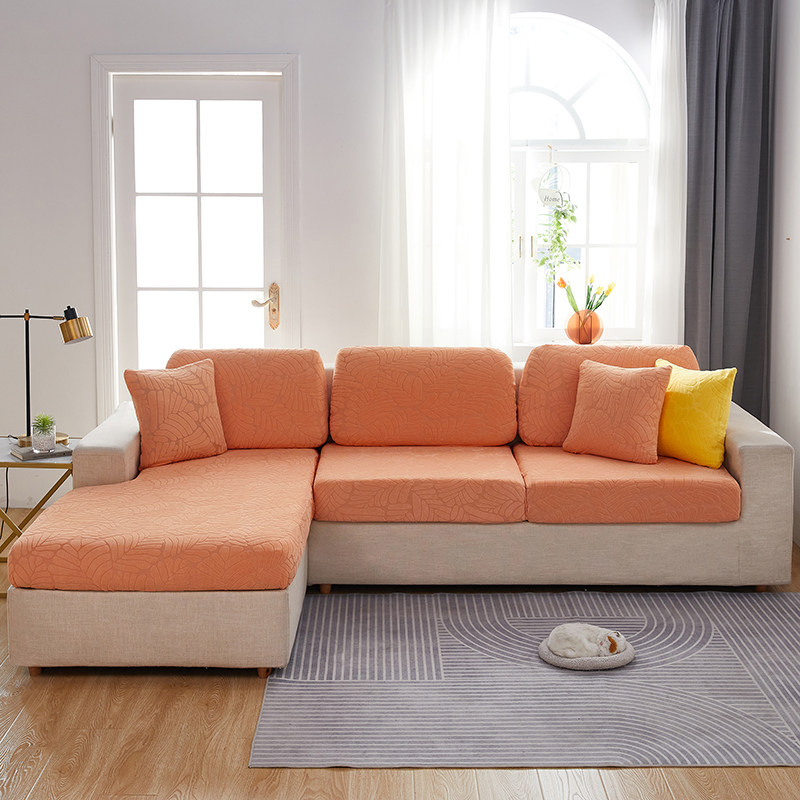 （总）2023新款臻品提花系列沙发坐垫套 加大单人宽65-100cm 长65-95cm 高5-20 织叶-卡橙