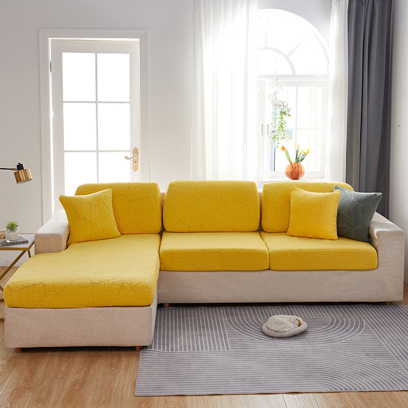 （总）2023新款臻品提花系列沙发坐垫套 加大单人宽65-100cm 长65-95cm 高5-20 织叶-柠黄