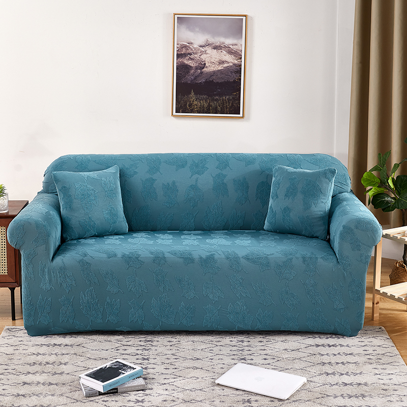（总）2023新款臻品提花系列双人沙发套 单人位90-140 叶素-净蓝