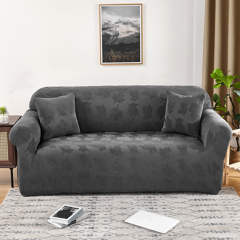 （总）2023新款臻品提花系列双人沙发套 单人位90-140 叶素-碳灰