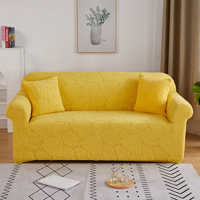 （总）2023新款臻品提花系列双人沙发套 单人位90-140 织叶-柠黄