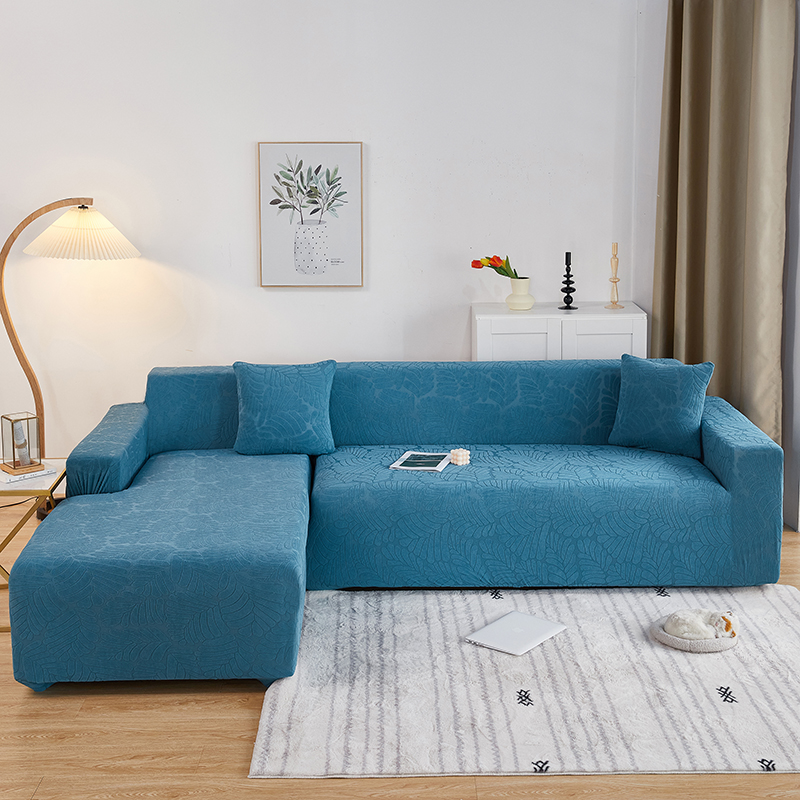 （总）2023新款臻品提花系列组合沙发套 单人位90-140 织叶-净蓝