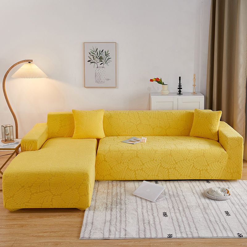 （总）2023新款臻品提花系列组合沙发套 单人位90-140 织叶-柠黄
