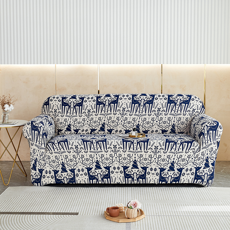 （总）2023新款牛奶丝印花系列双人沙发套（新增花色） 单人位90-140 圣诞麋鹿
