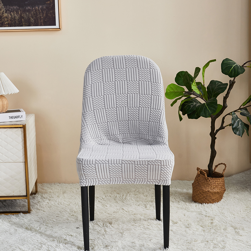 （总）2023新款摇粒绒提花交织纹系列椅套-弧形款 格纹-浅灰