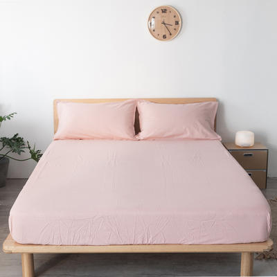 日式无印全棉色织水洗棉床笠单件纯棉床垫保护套 180cmx200cm 粉色