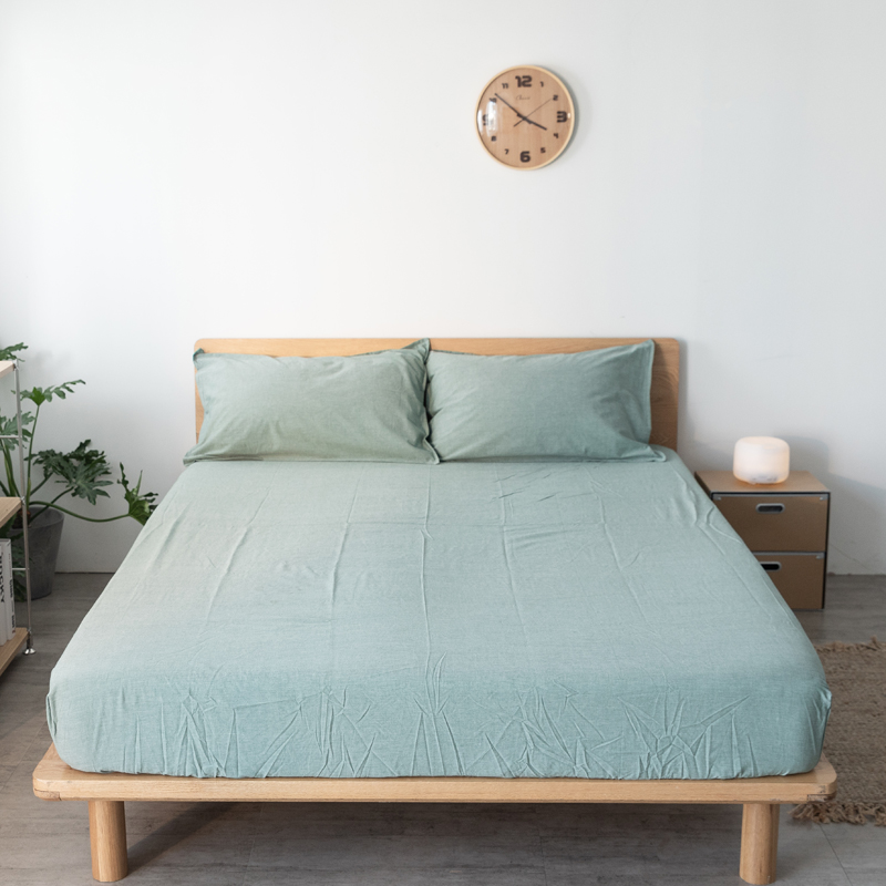 日式无印全棉色织水洗棉床笠单件纯棉床垫保护套 180cmx200cm 绿色