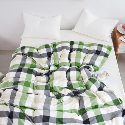 工厂外贸水洗棉床上四件套全棉学生宿舍纯棉床单被套裸睡床罩被罩 180x220cm 绿白大格