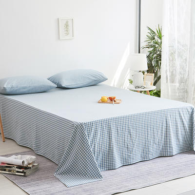 日式简约全棉色织水洗棉床单单件无印风纯棉被单 200cmx230cm 天蓝小格