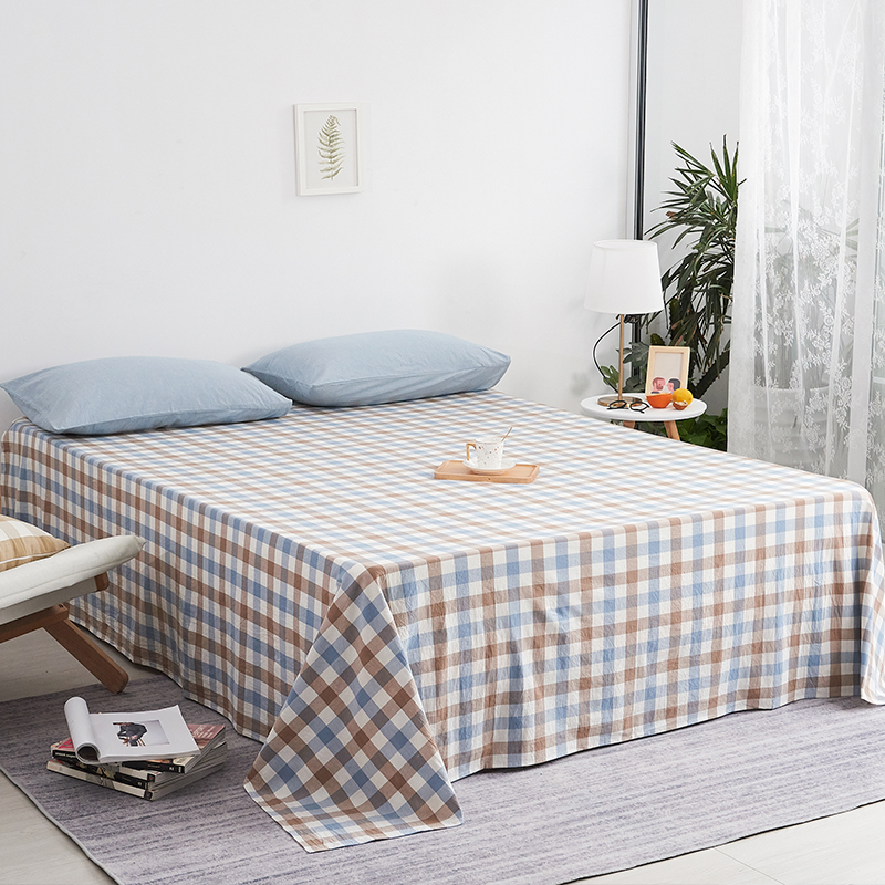 日式简约全棉色织水洗棉床单单件无印风纯棉被单 200cmx230cm 蓝白中格