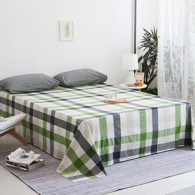 日式简约全棉色织水洗棉床单单件无印风纯棉被单 200cmx230cm 绿白大格