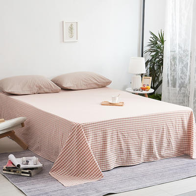 日式简约全棉色织水洗棉床单单件无印风纯棉被单 200cmx230cm 蜜粉小格