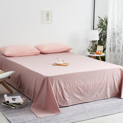 日式简约全棉色织水洗棉床单单件无印风纯棉被单 200cmx230cm 粉中格