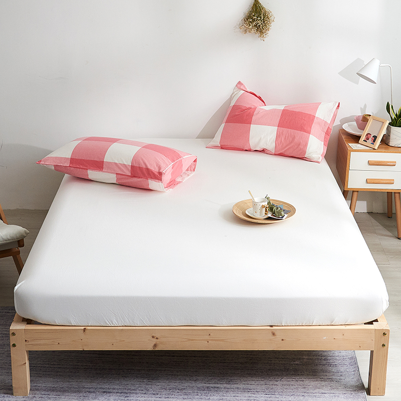 色织全棉水洗棉床笠单件床垫套1.5米纯棉床单床罩床套1.8床 180cmx200cm 纯净白