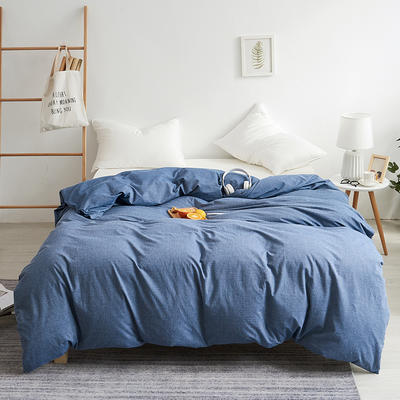 工厂外贸水洗棉床上四件套全棉学生宿舍纯棉床单被套裸睡床罩被罩 180x220cm 深蓝