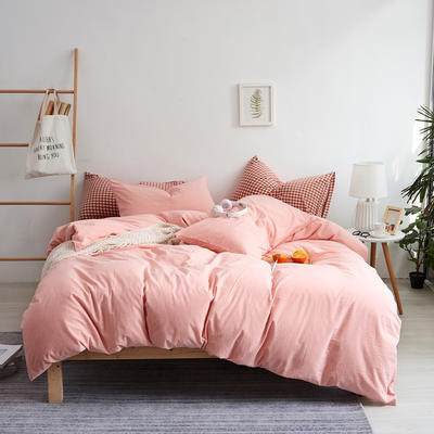 Mrpig纯棉四件套全棉床上用品学生三件套水洗棉床单四件套 1.0m（3.3英尺）床 浅粉橙红小格