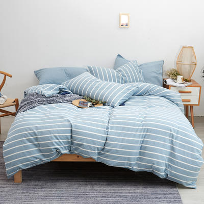 Mrpig纯棉四件套全棉床上用品学生三件套水洗棉床单四件套 1.0m（3.3英尺）床 浅蓝白条天蓝
