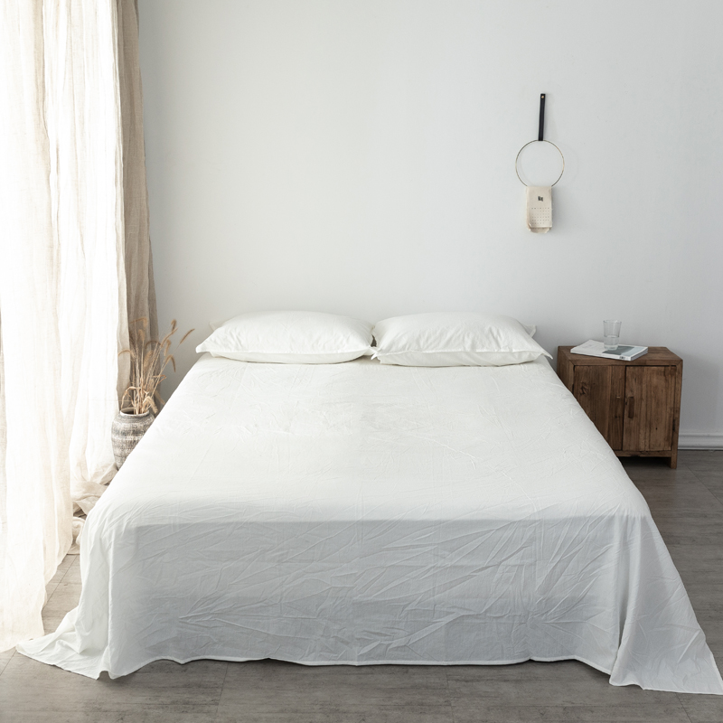 新款全棉色织水洗棉单床单无印风纯棉床单 200cmx230cm 白